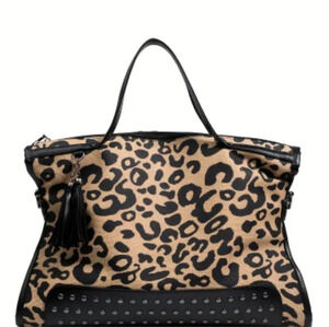 Black Studded Coated Canvas Cheetah Bag